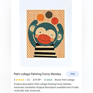 NEW ART- Petit collage Painting Funny Monkey🙉🙊 print on maple‎ veneer💓